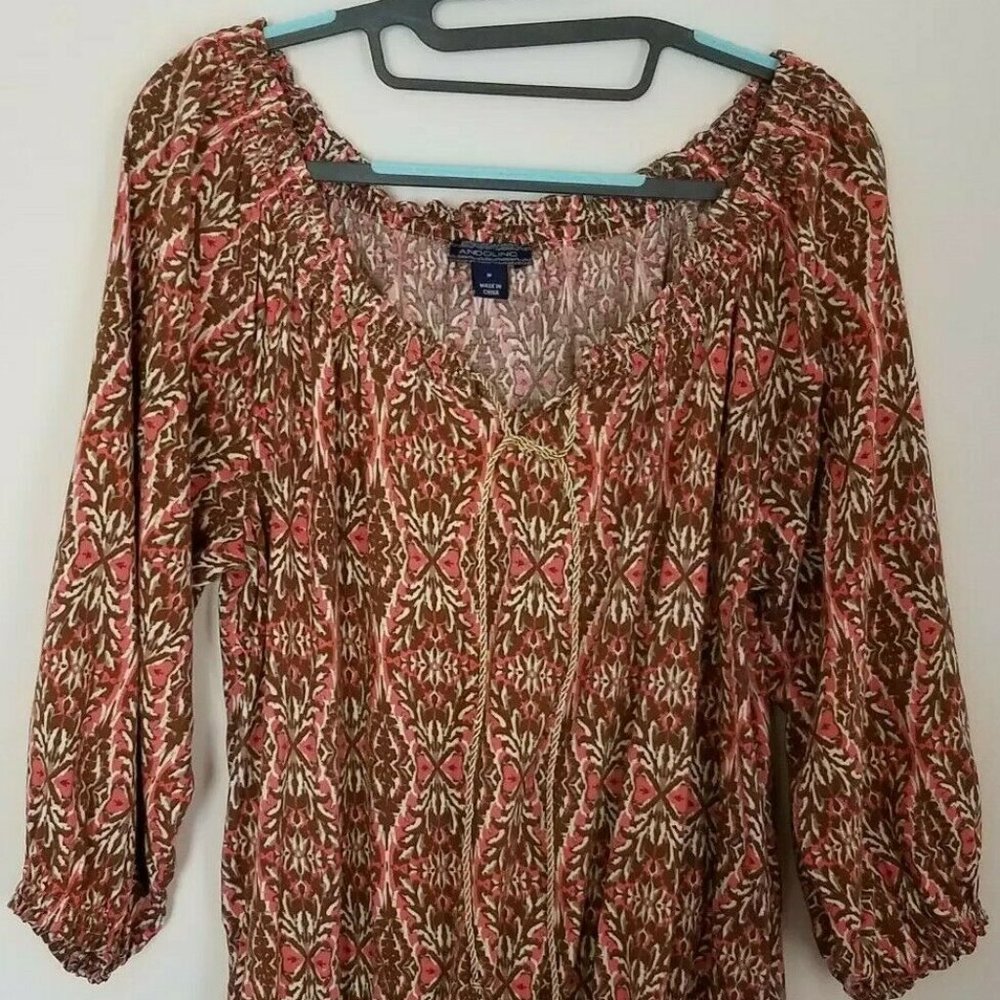 Bandalino Women's Peasant Blouse Gathered Waist M